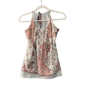 Maurices Dressy Halter Tank Top – Size Small – Off-White with Red Pattern